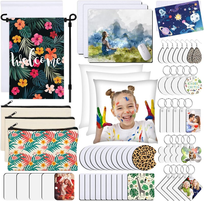 Modacraft 128-Piece Sublimation Blanks Kit - Premium DIY Bundle for Home Decor | Craft Supplies for Cricut, Birthday Gifts, Halloween, Thanksgiving, Christmas Customization (White) - Image 1